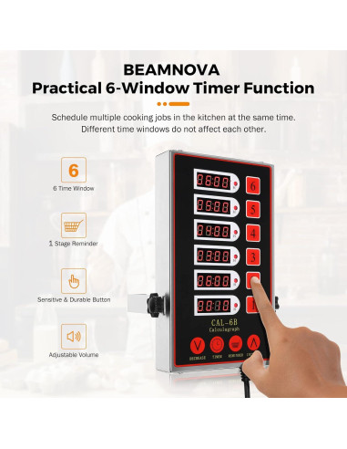 Temporizador Digital de Cocina BEAMNOVA 6 Canales Acero Inoxidable