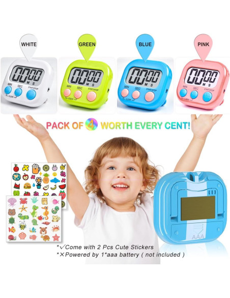 Paquete de 4 Temporizadores Digitales Acomingwin - Alarma Fuerte Paquete de 4 Temporizadores Digitales Acomingwin - Alarma Fuerte