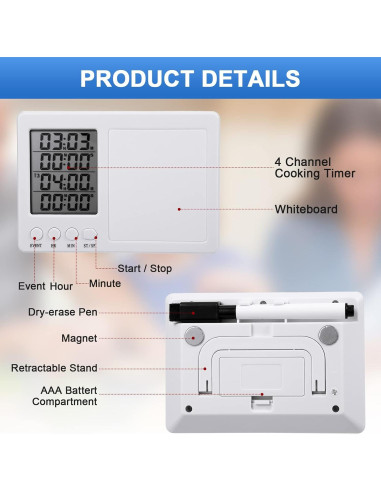 Temporizador Digital de Cocina Fabbay 2 Piezas 4 Eventos