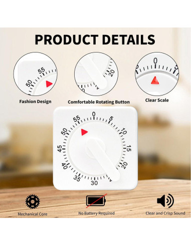 Temporizador de Cocina Mecánico WEST GOLD 60 Minutos Blanco