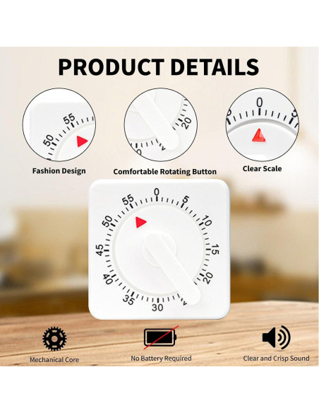 Temporizador de Cocina Mecánico WEST GOLD 60 Minutos Blanco