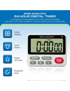 Temporizador Digital de 24 Horas Sper Scientific 810001 con Alarma y Luz LED 2