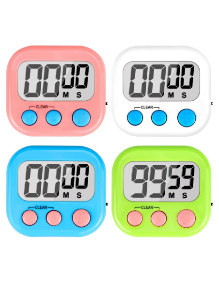 Temporizador Digital AOUVES 4 Pack Rosa Azul Verde Blanco
