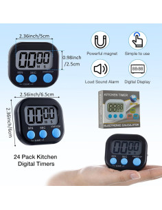 Temporizadores Digitales de Cocina Leumoi 24 Pcs Magnéticos 2
