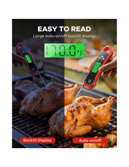 Termómetro Digital de Carne SILVLF Rojo, Lectura Instantánea, IPX7