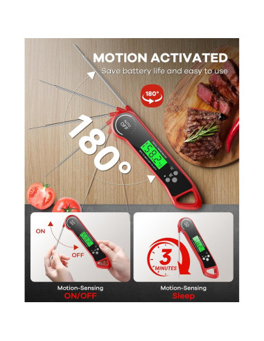 Termómetro Digital de Carne SILVLF Rojo, Lectura Instantánea, IPX7