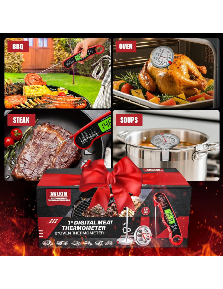 AWLKIM Termómetro de Carne Digital y Mecánico - Paquete de 3
