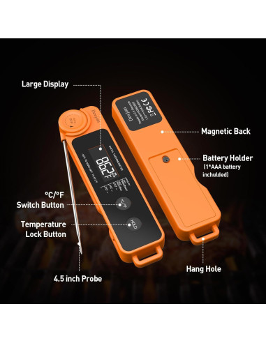 Termómetro Digital de Carne Hongkang Mandarina IP67 0.6s