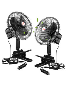 Ventilador Portátil 2 Pcs Tujoe 12V Oscilante 360 Negro