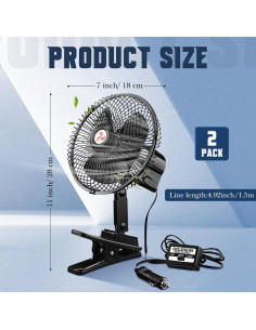 Ventilador Portátil 2 Pcs Tujoe 12V Oscilante 360 Negro 2