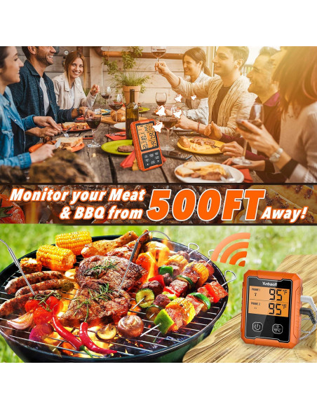 Termómetro de Carne Inalámbrico Yunbaoit YB9182, Doble Sonda 300C Termómetro de Carne Inalámbrico Yunbaoit YB9182, Doble Sonda 300C