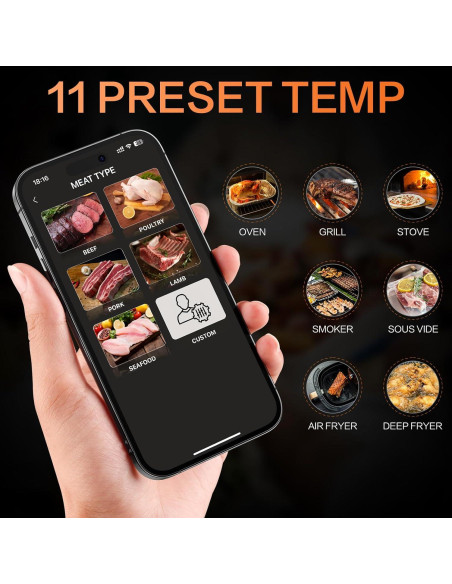 Termómetro de Carne Digital Inalámbrico eboboin 70m Bluetooth