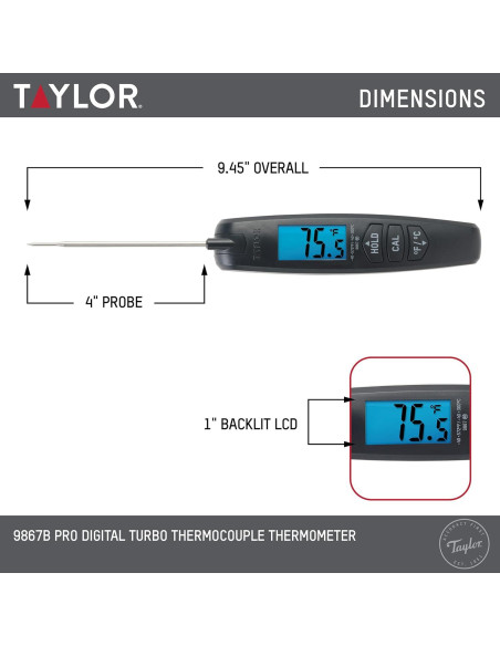 Termómetro Digital de Cocina Taylor 9867 Plegable Negro