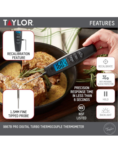 Termómetro Digital de Cocina Taylor 9867 Plegable Negro