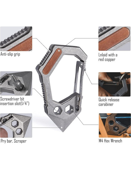 Multiherramienta EDC KeyUnity KU02 de Titanio 7 en 1