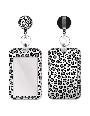 Porta Credenciales Retráctil Coaott Leopardo de Nieve