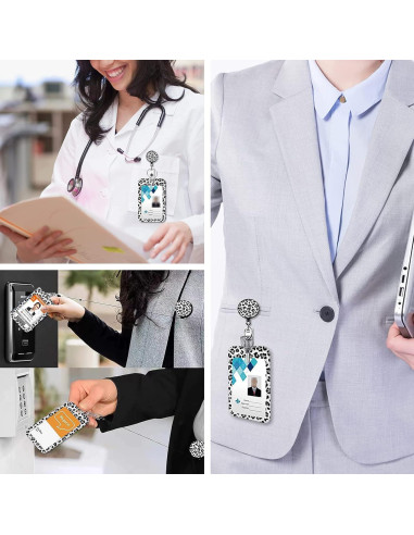 Porta Credenciales Retráctil Coaott Leopardo de Nieve