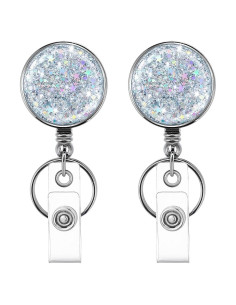 Carrete Retráctil de Insignia HASFINE 2 Pcs Plateado Brillante