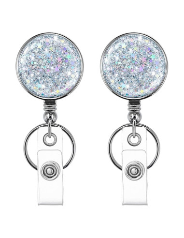 Carrete Retráctil de Insignia HASFINE 2 Pcs Plateado Brillante