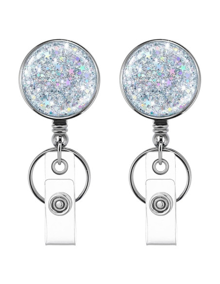 Carrete Retráctil de Insignia HASFINE 2 Pcs Plateado Brillante