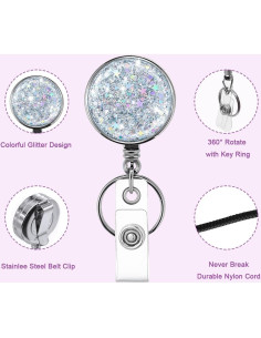 Carrete Retráctil de Insignia HASFINE 2 Pcs Plateado Brillante 2