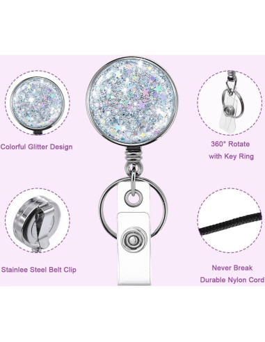 Carrete Retráctil de Insignia HASFINE 2 Pcs Plateado Brillante