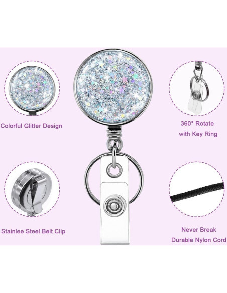 Carrete Retráctil de Insignia HASFINE 2 Pcs Plateado Brillante