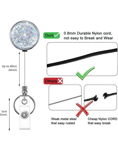 Carrete Retráctil de Insignia HASFINE 2 Pcs Plateado Brillante