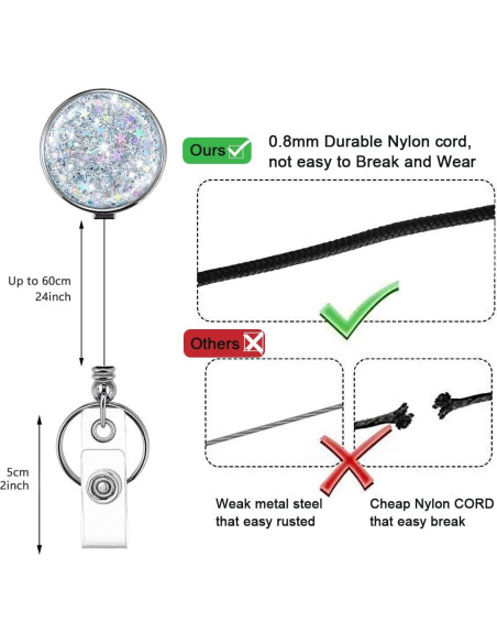 Carrete Retráctil de Insignia HASFINE 2 Pcs Plateado Brillante