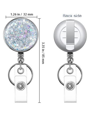 Carrete Retráctil de Insignia HASFINE 2 Pcs Plateado Brillante