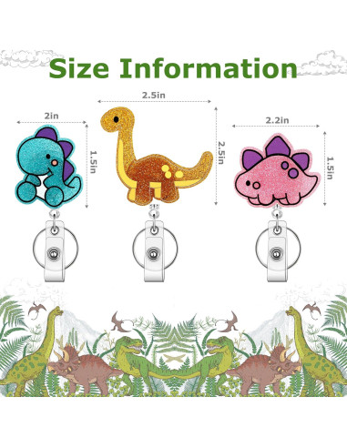 Reel de Insignia Retráctil HLQHXWHZT - Dinosaurio Ctue - 3 Piezas