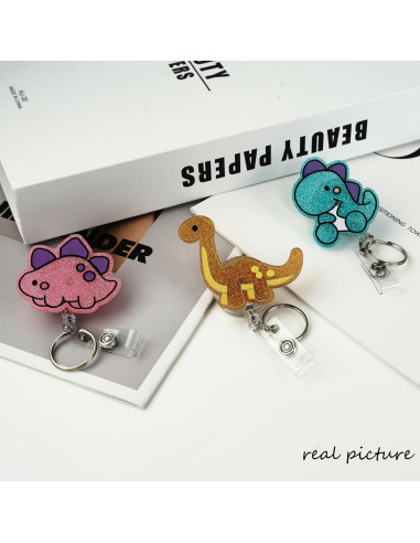 Reel de Insignia Retráctil HLQHXWHZT - Dinosaurio Ctue - 3 Piezas