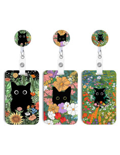 Soporte de Insignia Retráctil Bclelct 3Pcs Gato Flores