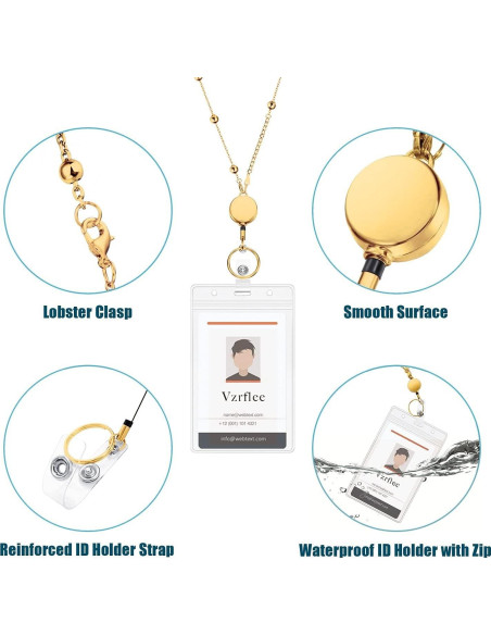 Cinta identificadora retráctil Vzrflee con 2 soportes oro