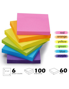 Notas Adhesivas Ezzgol 60 Blocs 3x3" (7.62cm) Colores Brillantes 2