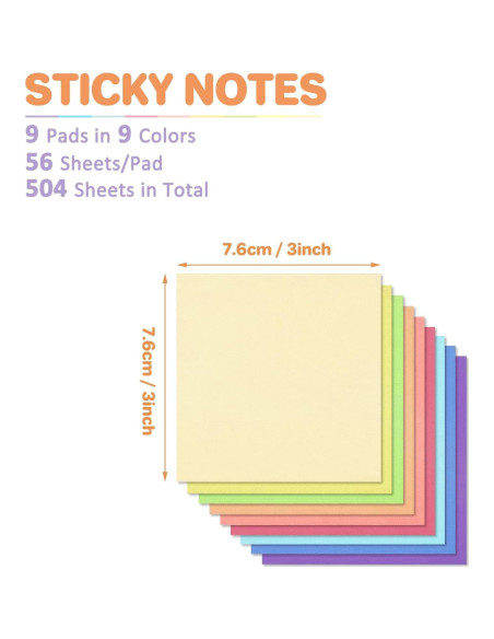 Paquete de 9 Notas Adhesivas Cerpourt 7.62 cm Coloridas 504 Hojas