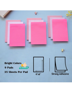 Notas Adhesivas Rayadas HQCME 10.16x15.24 cm 9 Blocs Rosa 2