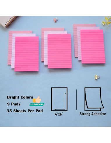 Notas Adhesivas Rayadas HQCME 10.16x15.24 cm 9 Blocs Rosa