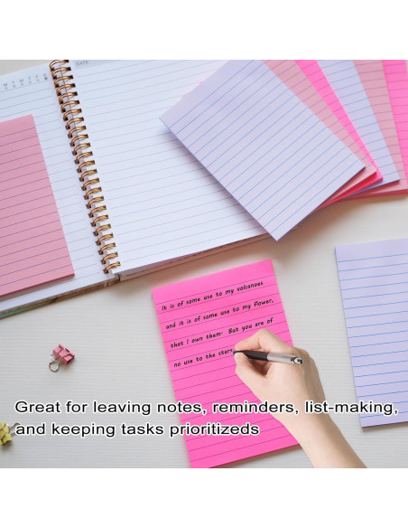 Notas Adhesivas Rayadas HQCME 10.16x15.24 cm 9 Blocs Rosa