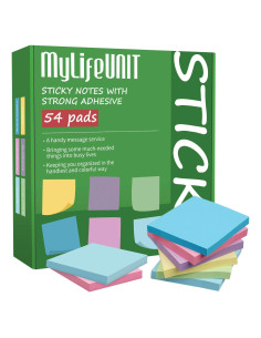 Notas Adhesivas 3x3 MyLifeUNIT - 54 Blocs, 5400 Hojas Multicolor