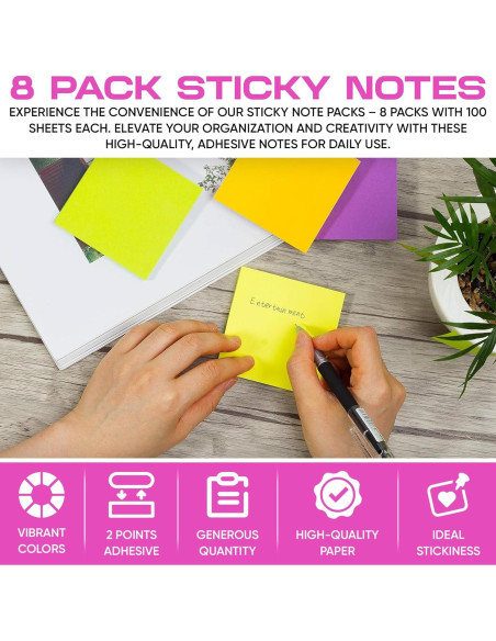 Notas Adhesivas BRAINVI 7.62x7.62 cm 8 Colores Brillantes