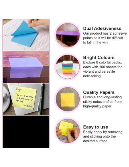 Notas Adhesivas BRAINVI 7.62x7.62 cm 8 Colores Brillantes