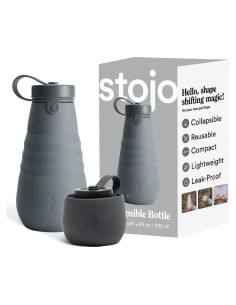 Botella Plegable Stojo Jr. Gris Carbón 592ml A Prueba de Fugas