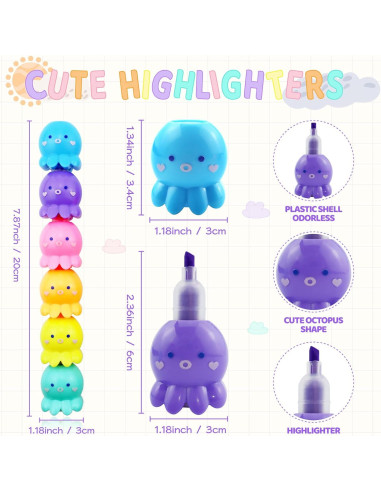 Set de 12 Resaltadores de Pulpo YETOOME Multicolor 20 cm