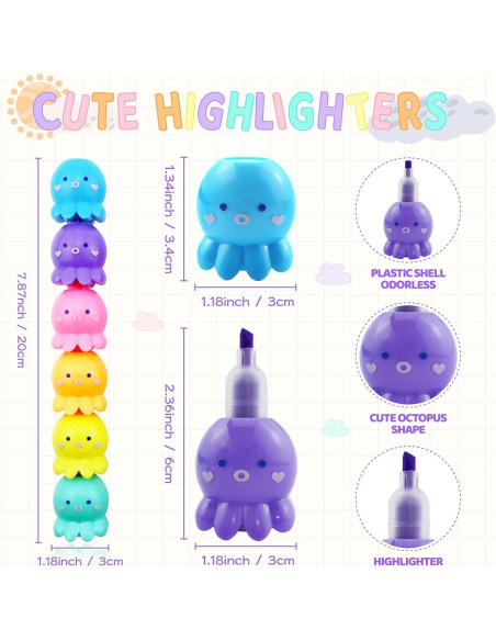 Set de 12 Resaltadores de Pulpo YETOOME Multicolor 20 cm