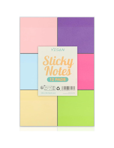 Notas Adhesivas YISAN 7.62x7.62 cm 12 Blocs 600 Hojas Colores