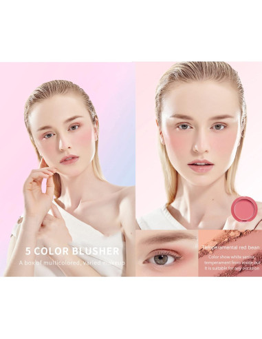 Paleta de Rubor Facial UCANBE 5 Colores Mate 40g con Brocha