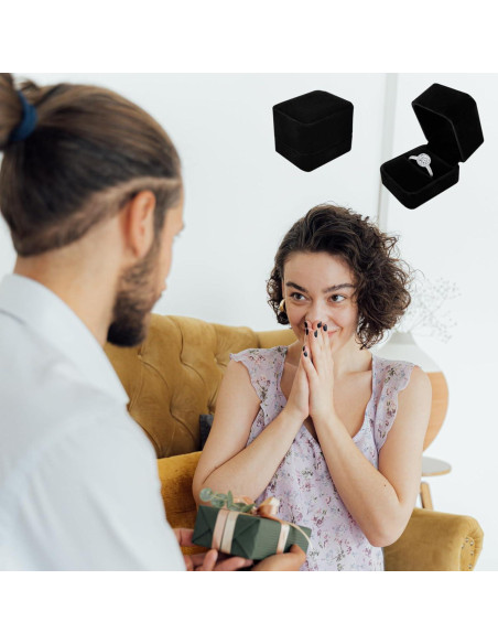 Caja de Anillo Terciopelo Negro - Regalo Propuesta S