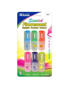 Marcadores Fluorescentes BAZIC Aromatizados 6 Colores Punta Chisel