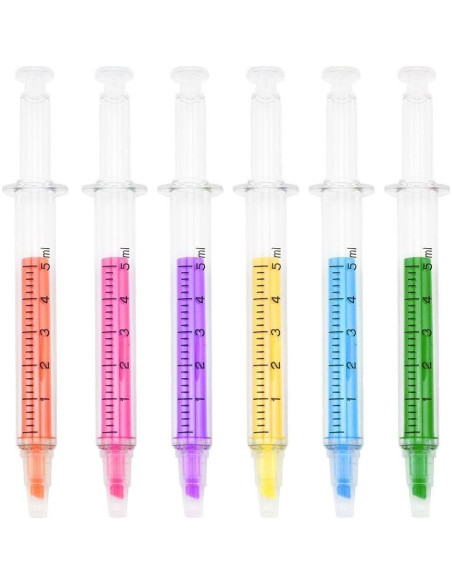 Set 16 Bolígrafos Jeringa y Pastilla SunAngel - Fluorescentes